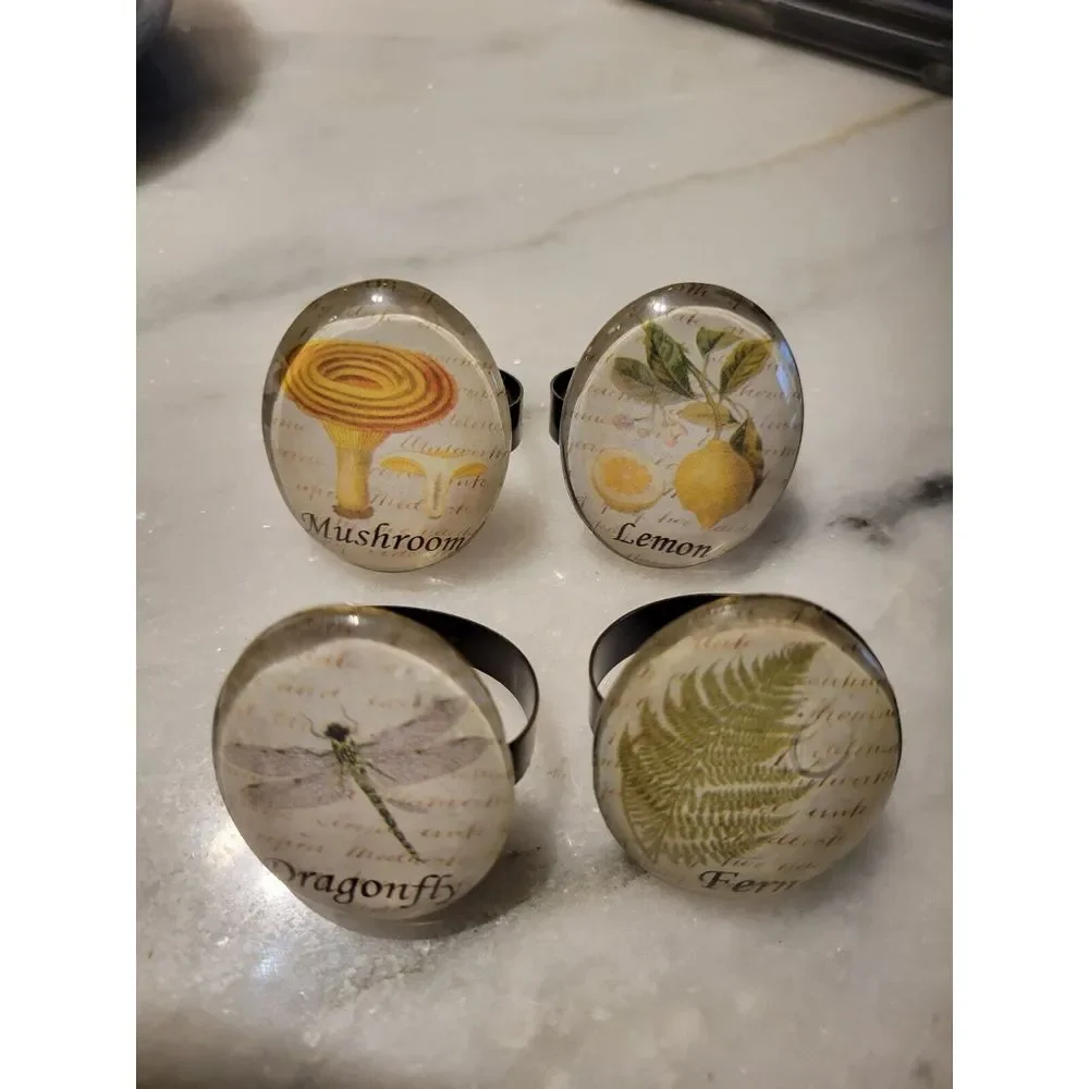 4 Piece‎ Natural Porcelain Napkin Ring Set Flower/fruit/dragonfly Patterns